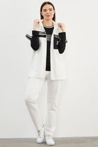 Taş Detaylı Geniş Kalıp Üçlü Eşofman Takım - Ekru (3) Sementa