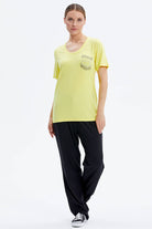 Taş Detaylı Geniş Yaka Penye Takım - Sarı - Siyah (2) Sementa