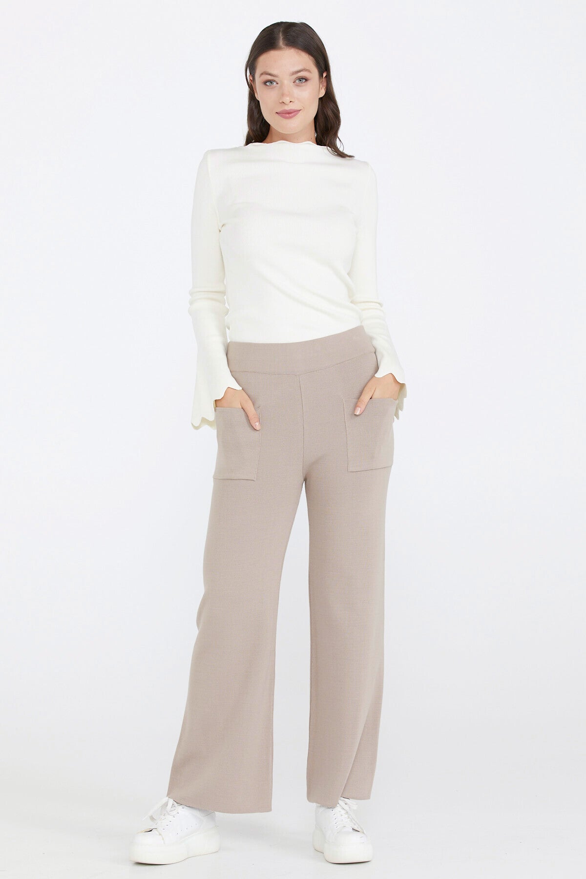 Triko Kadın Cepli Pantolon - Vizon (1) Sementa