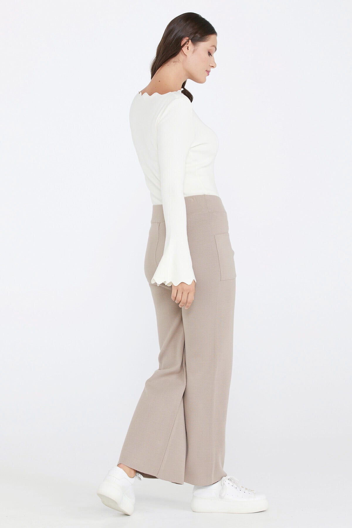 Triko Kadın Cepli Pantolon - Vizon (3) Sementa