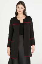 Uzun Triko Ceket - Siyah - Kırmızı (2) Sementa