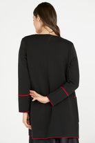 Uzun Triko Ceket - Siyah - Kırmızı (3) Sementa