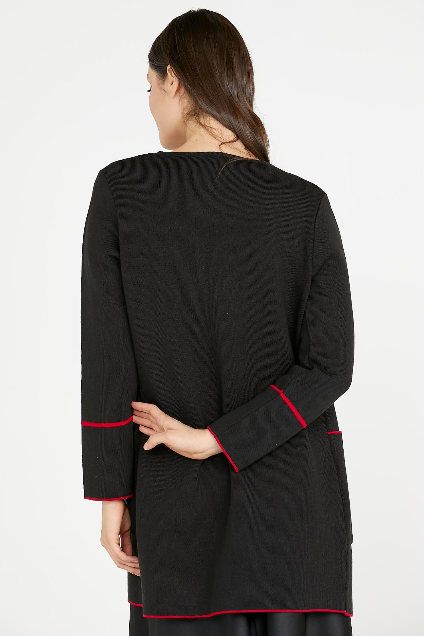 Uzun Triko Ceket - Siyah - Kırmızı (3) Sementa