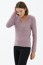 V Yaka Basic Triko Kazak - Gül (2) Sementa