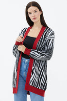 V Yaka Desenli Triko Hırka - Kırmızı (1) Sementa