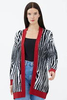 V Yaka Desenli Triko Hırka - Kırmızı (2) Sementa