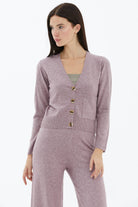 V Yaka Düğmeli Cepli Triko Hırka - Gül (2) Sementa