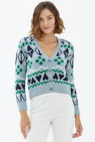 V Yaka Düğmeli Triko Hırka - Mavi (2) Sementa