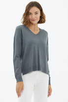 V Yaka Triko Dökümlü Kazak - Koyu Gri (2) Sementa