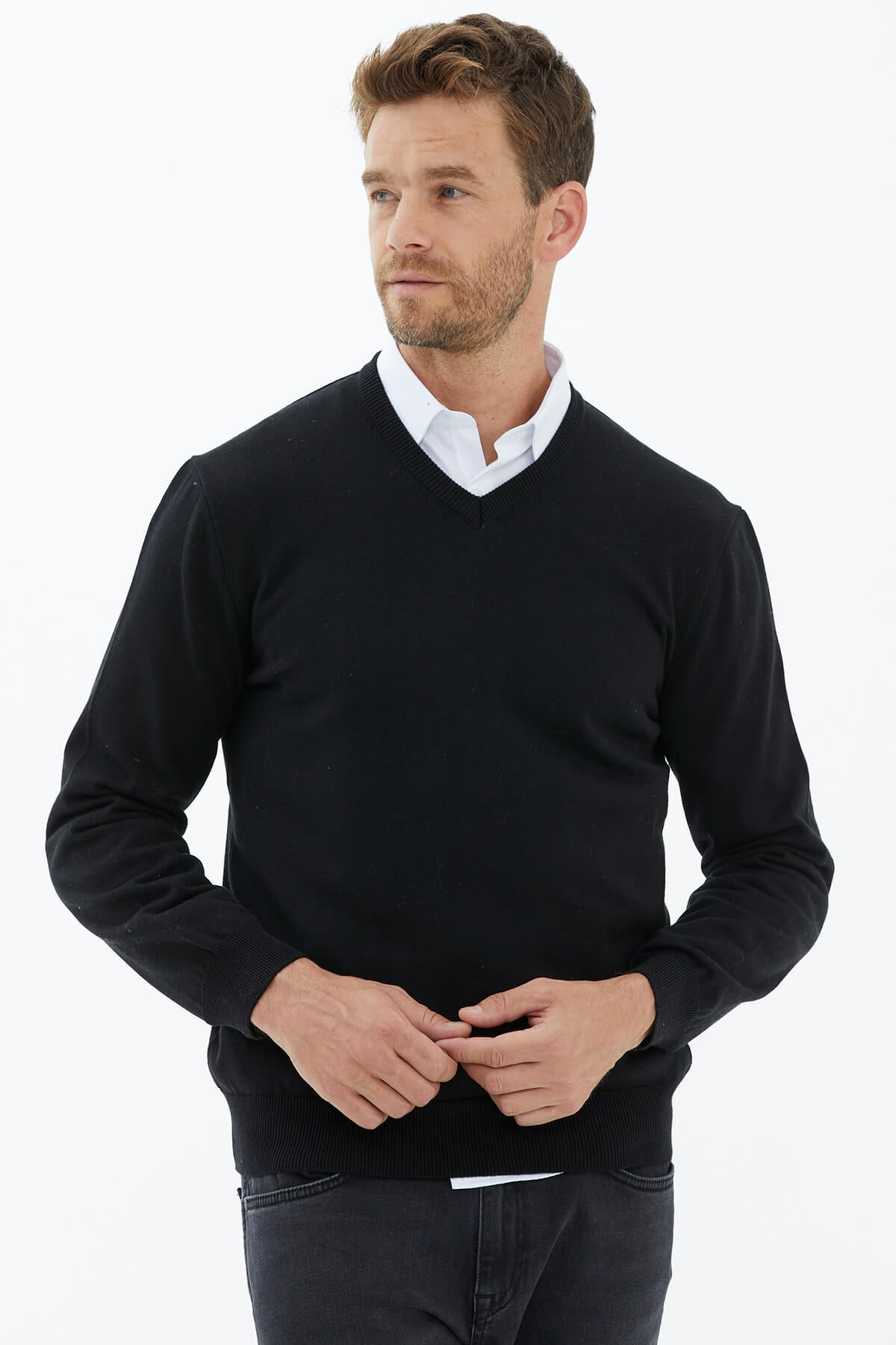 V Yaka Triko Kazak - Siyah (1) Sementa