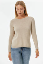 Kayık Yaka Sim Detaylı Triko Kazak - Bej (2) Sementa