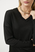 Yakası Taş Detaylı Dökümlü Triko Kazak - Siyah (4) Sementa