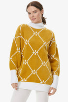 Yarım Balıkçı Baklava Desen Triko Kazak - Beyaz - Hardal (1) Sementa