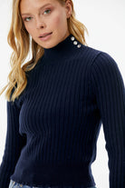 Yarım Balıkçı Düğmeli Derbili Triko Kazak - Lacivert (2) Sementa