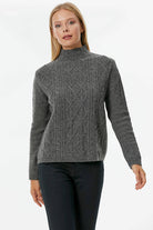 Yarım Balıkçı Saç Örgülü Triko Kazak - Koyu Gri (1) Sementa