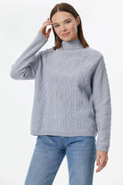 Yarım Balıkçı Saç Örgülü Triko Kazak - Mavi (1) Sementa