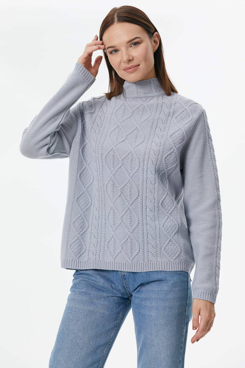 Yarım Balıkçı Saç Örgülü Triko Kazak - Mavi (1) Sementa