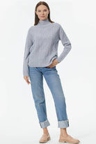 Yarım Balıkçı Saç Örgülü Triko Kazak - Mavi (2) Sementa