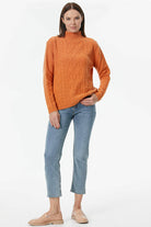 Yarım Balıkçı Saç Örgülü Triko Kazak - Taba (2) Sementa