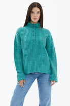 Yarım Balıkçı Yaka Düğmeli Kazak - Mint (2) Sementa