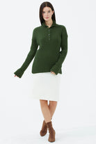 Yarım Balıkçı Yaka Düğmeli Kazak - Yeşil (2) Sementa