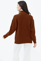 Yarım Balıkçı Yaka  Fermuarlı Triko Kazak - Kiremit (2) Sementa