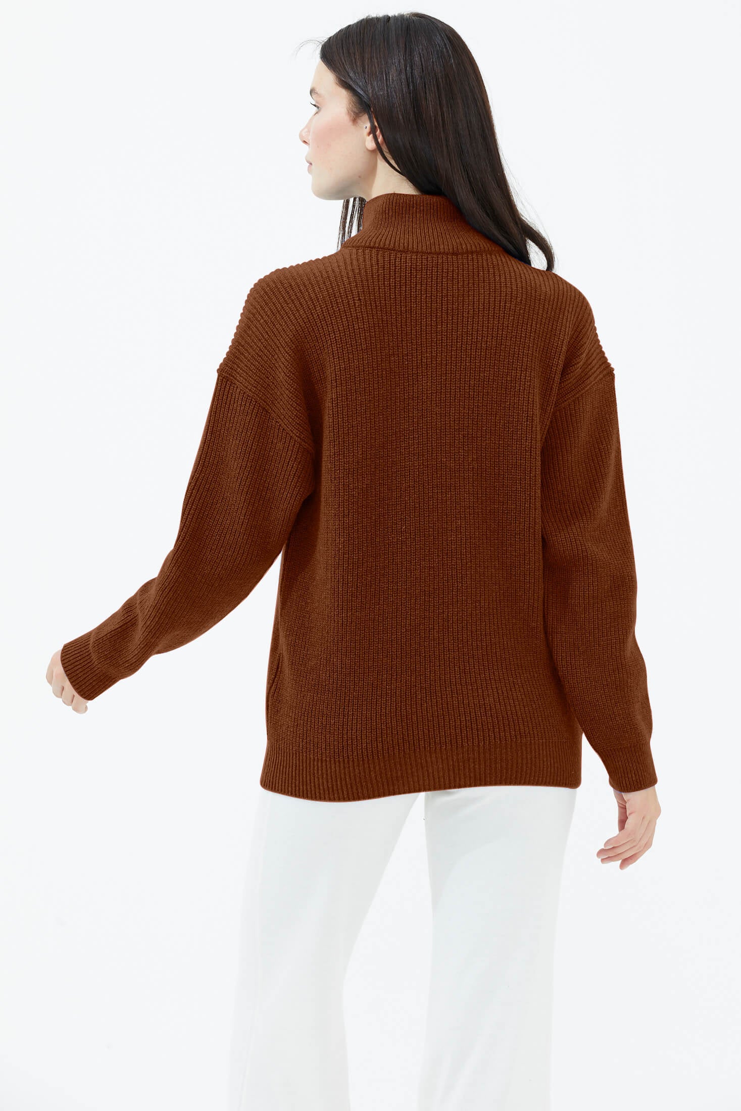 Yarım Balıkçı Yaka  Fermuarlı Triko Kazak - Kiremit (2) Sementa